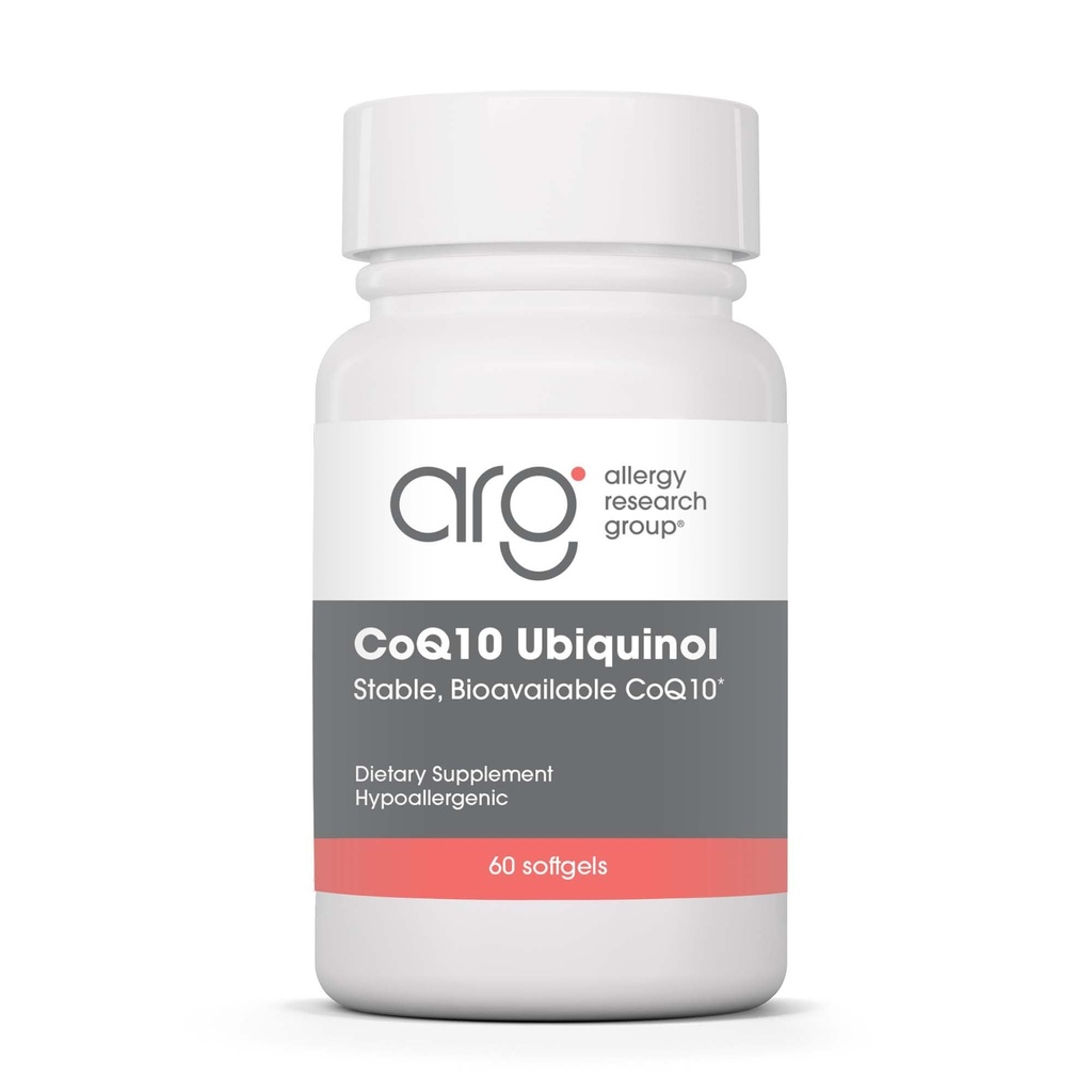 Allergy Research Group CoQH-CF Ubichinol 100mg Supplement - Un-Oxidized CoQ10, Ondersteunt Cardiovasculaire Gezondheid, Immuun Systeem Ondersteuning, Stabiel, Biobeschikbaar, Softgels - 60 Tellen