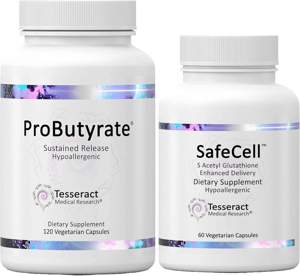 Tesseract ProButyrate Gut Health & SafeCell S-Acetyl Glutathion Neuro Support Bundel 600mg + 300mg, 120 + 60 Capsules, Antioxidant & Gut Microbiome Balance