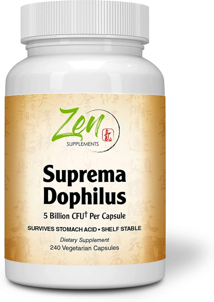 Zen Supplementen - Suprema-Dophilus - 5 miljard CFU Probiotic - 8 strains - Plank Stabiel en zuurbestendig - Ondersteunt Gastro-intestinale en Immune Health 240-Caps