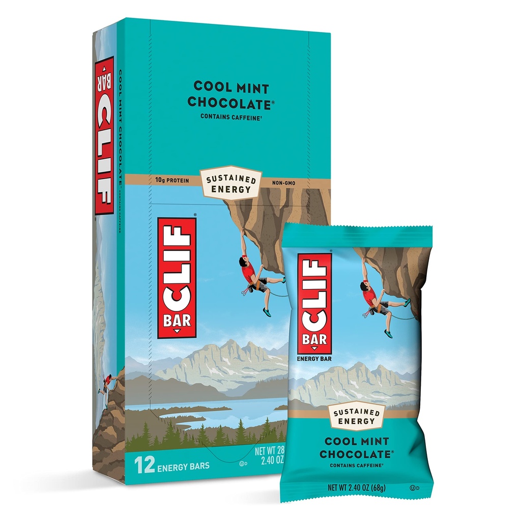 CLIF BARS - Energy Bars - Cool Mint Chocolate - Met Cafeïne - Gemaakt met biologische Haver - Plant Based Food - Vegetarian - Kosher (2.4 Ounce Proteine Bars, 12 Tellen) Verpakking mei Vary