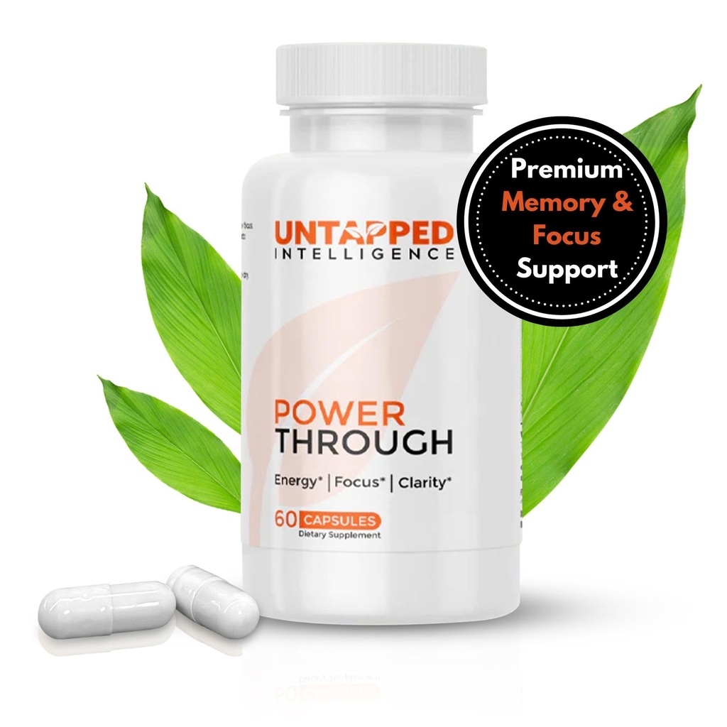 Power Through - Nootropic Brain Supplement voor Geheugen en Focus met L-Theanine, Bacopa Monnieri, Rhodiola Rosea, B12, Energie pillen, Mood Support & Best Brain Supplement voor Geheugen Focus