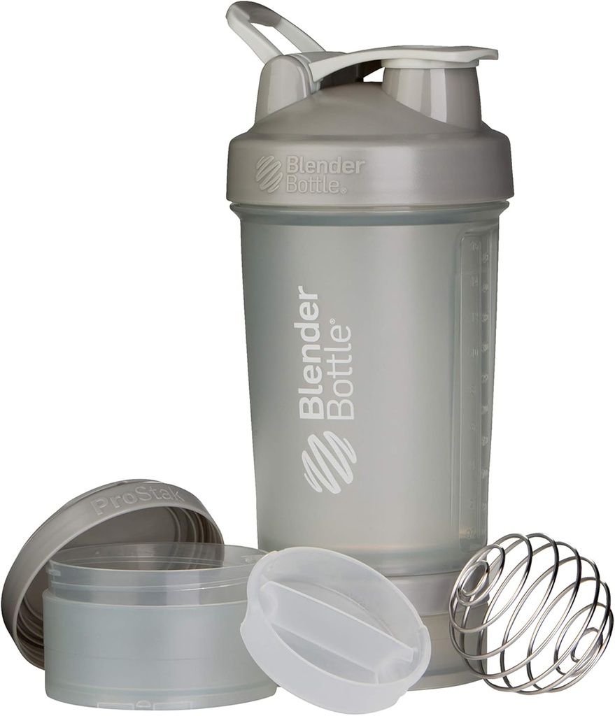 BlenderButtle Shaker Bottle met pil Organizer en opslag voor Proteïnepoeder ProStak System, 22-Ounce, Pebble Grey