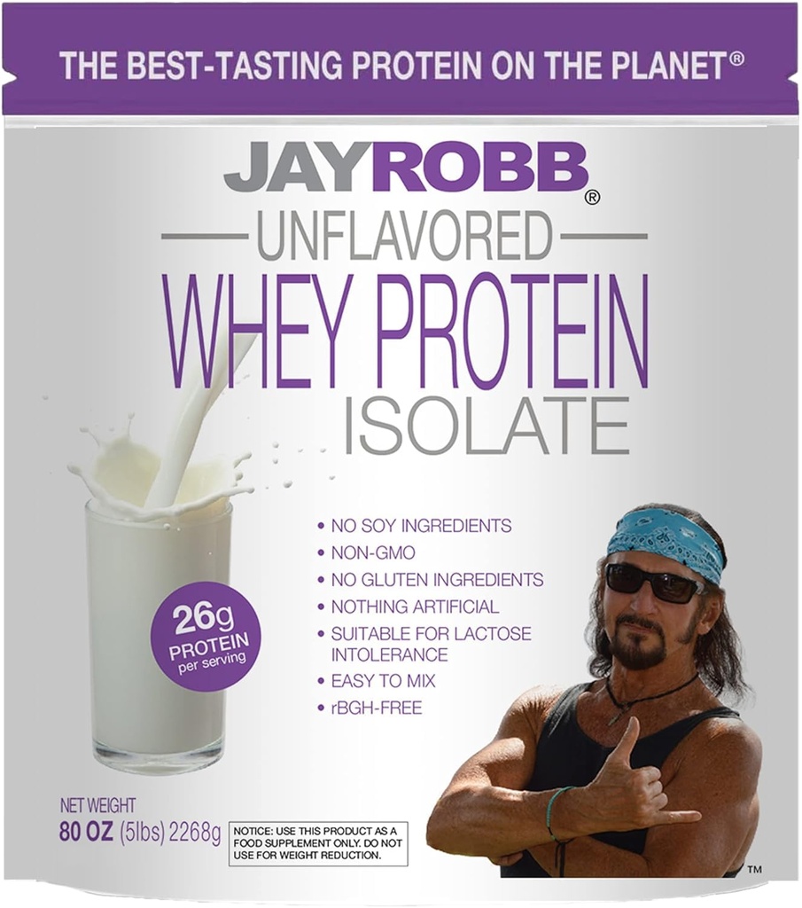 Jay Robb Whey Isolaat Proteïne Poeder, Low Carb, Keto, Vegetarisch, Glutenvrij, Lactosevrij, Geen Suiker Toegevoegd, Geen Vet, Geen Soja, Niets Kunstmatig, Niet-GMO, Best Proef (5 Pond, Ongearomatiseerd)