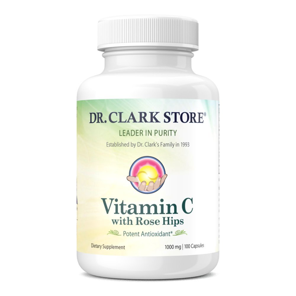 Dr. Clark Vitamin C met Rose HIPS supplement, 1000mg, 100 gelatineerde capsules, Immune Support & Antioxidant Protection
