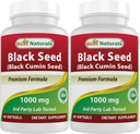 Best Naturals 2 Packs Black Seed Oil Capsules 1000 mg (Non-GMO) Nigella Sativa - 100% Cold Pressed Black Cumin Seed Oil Pillen bevat Thymoquinonoe 60 Telling (Total 120 Softgels)