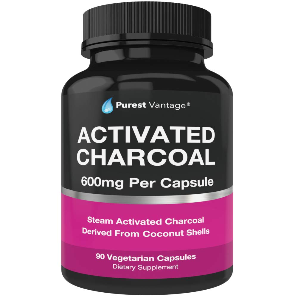 Pure Biologische Geactiveerde Charcoal Capsules - 600 mg per capsule, 90 Vegetarische Capsules