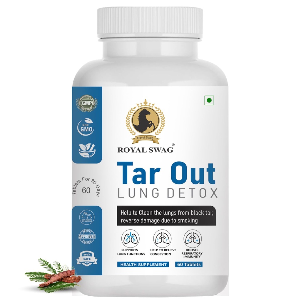 Royal Swag Tar Our Lung Cleanse and Detox Tablets 60 Pcs Pack- Natural Respiratory Support Supplement Support Lung Health and Detoxification For Smokers & Non-Smokers