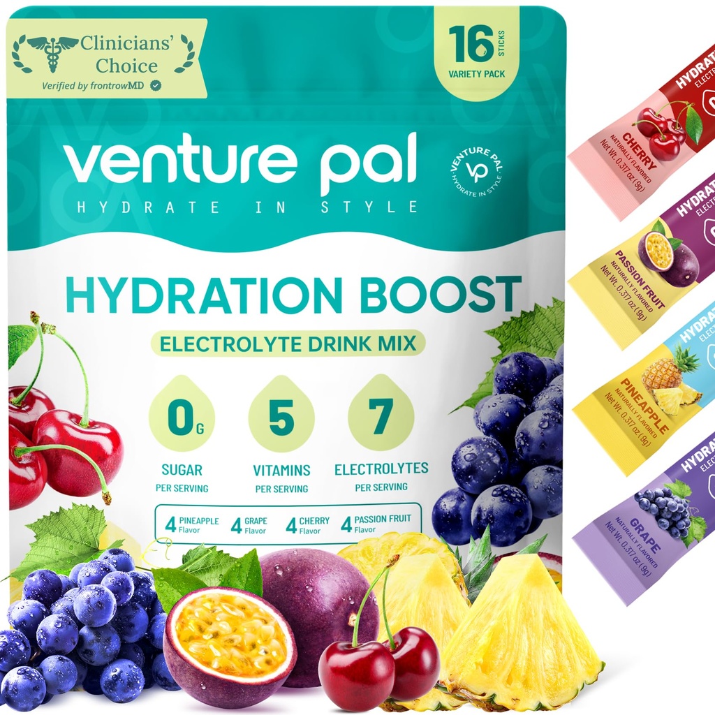 Venture Pal Sugar Free Electrolyte Powder Packets - Liquid Daily IV Drink Mix for Rapid Hydration & Party Recovery 5 Vitaminen & 7 Elektrolyten . Keto Friendly 