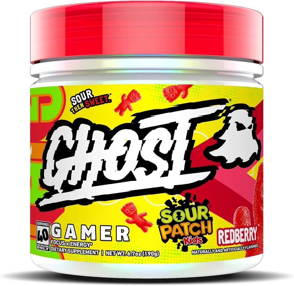 GHOST Gamer: Energie en Focus Ondersteuning Formule - 40 Servings, Sour Patch Kids Redberry - Nootropics & Natural Cafeine voor aandacht, nauwkeurigheid en reactietijd - Veganistisch, Glutenvrij