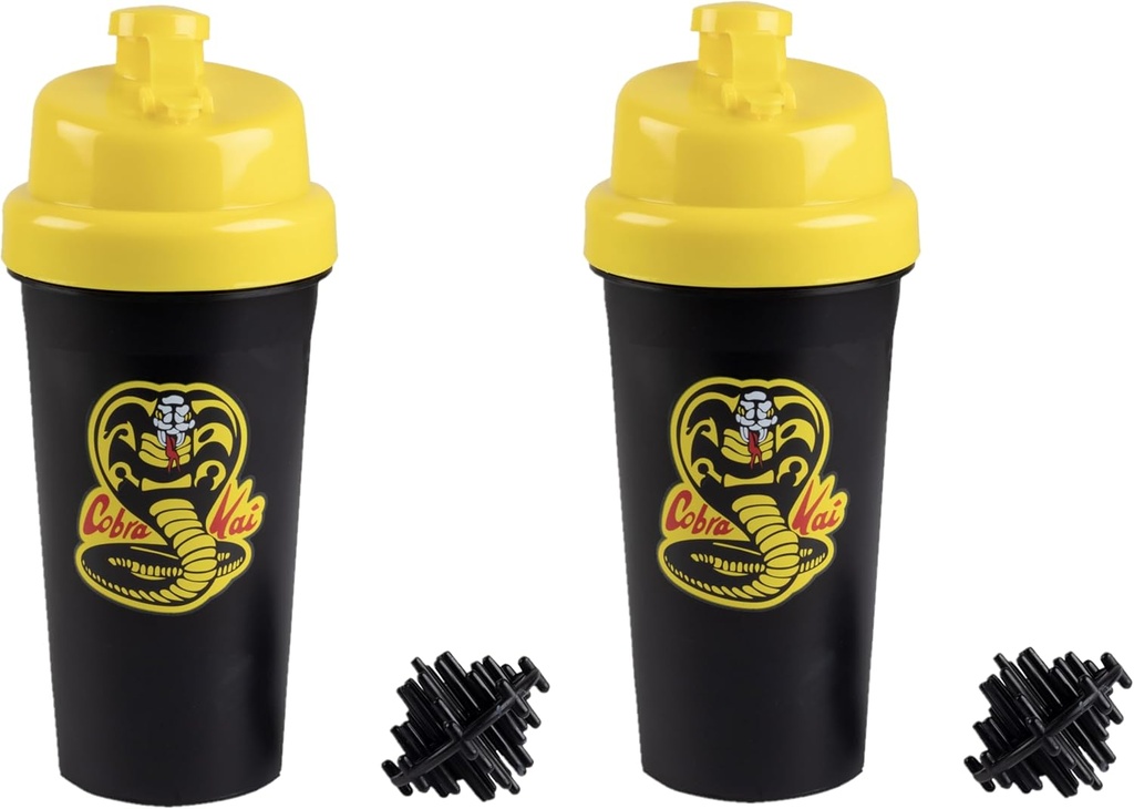 Karate Kid Cobra Kai 25oz Proteïne Shaker Flessen voor poedermixen - Pack of 2 - Leakproof Deksel Schroef op de deksels - Werkt voor Smoothies, Energie Dranken, Workout Blends, Shakes - Officieel gelicentieerd