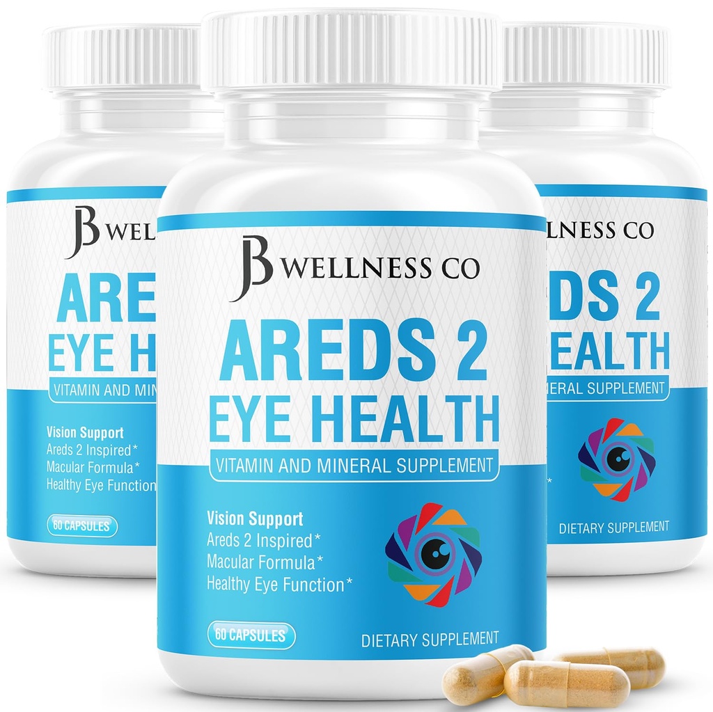 JB Wellness AREDS 2 Vitamine oculaire et supplément minéral, contient de la lutéine, de la vitamine C, de la zéaxanthine, du zinc et du supplément pour améliorer la vision - 180 Compte
