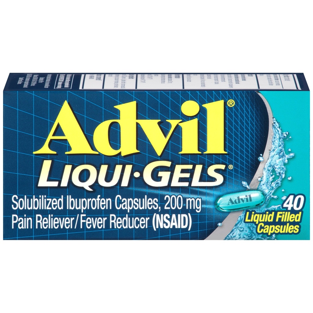 Advil Liqui-Gels Pain Reliever and Fever Reducer, Pain Medicine for Adults with Ibuprofen 200mg Pour les maux de tête, les maux de dos, la douleur menstruelle et le soulagement de la douleur articulaire - 40 capsules remplies de liquide