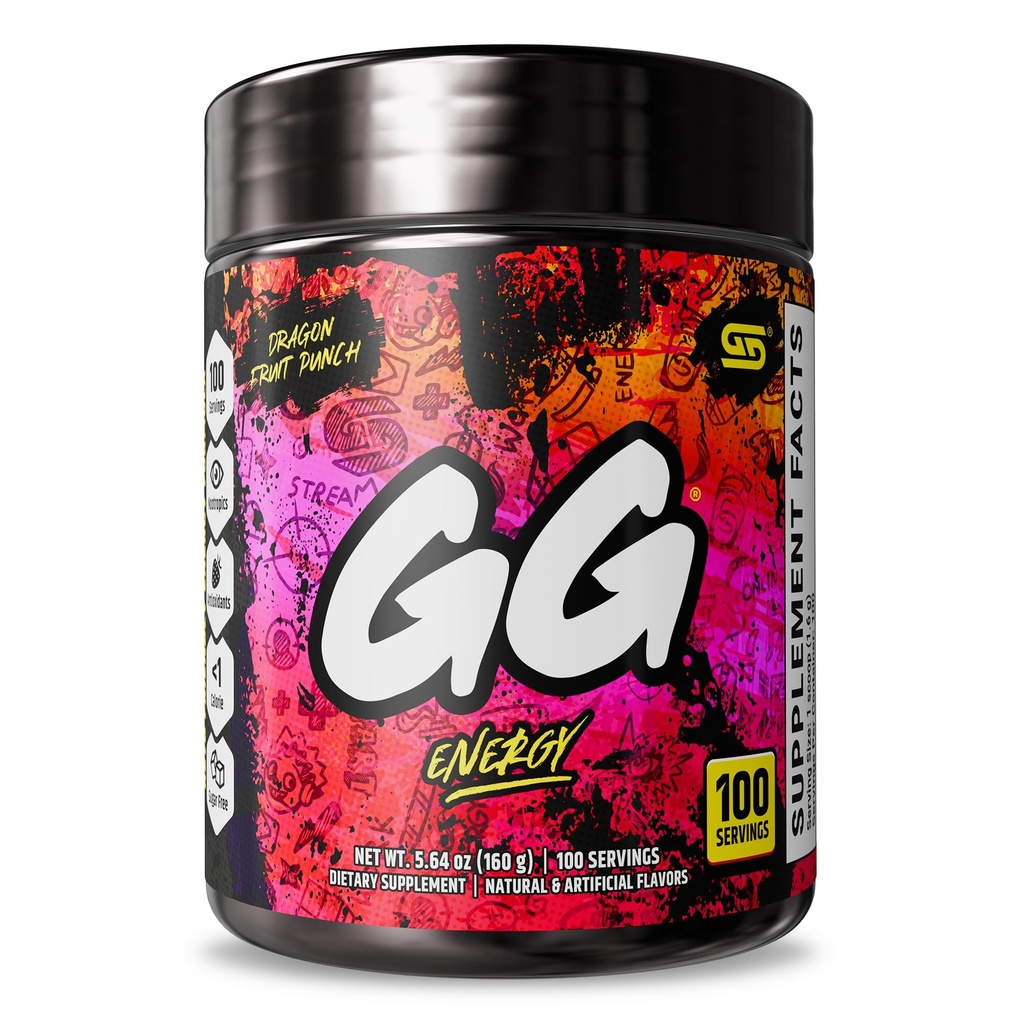 Gamer Supps GG® Energy - Dragonfruit Punch (100 porties) - Keto Friendly Gaming Energy and Nootropic Blend, Sugar Free + Biologische Cafeïne + Vitaminen, Poeder Drink