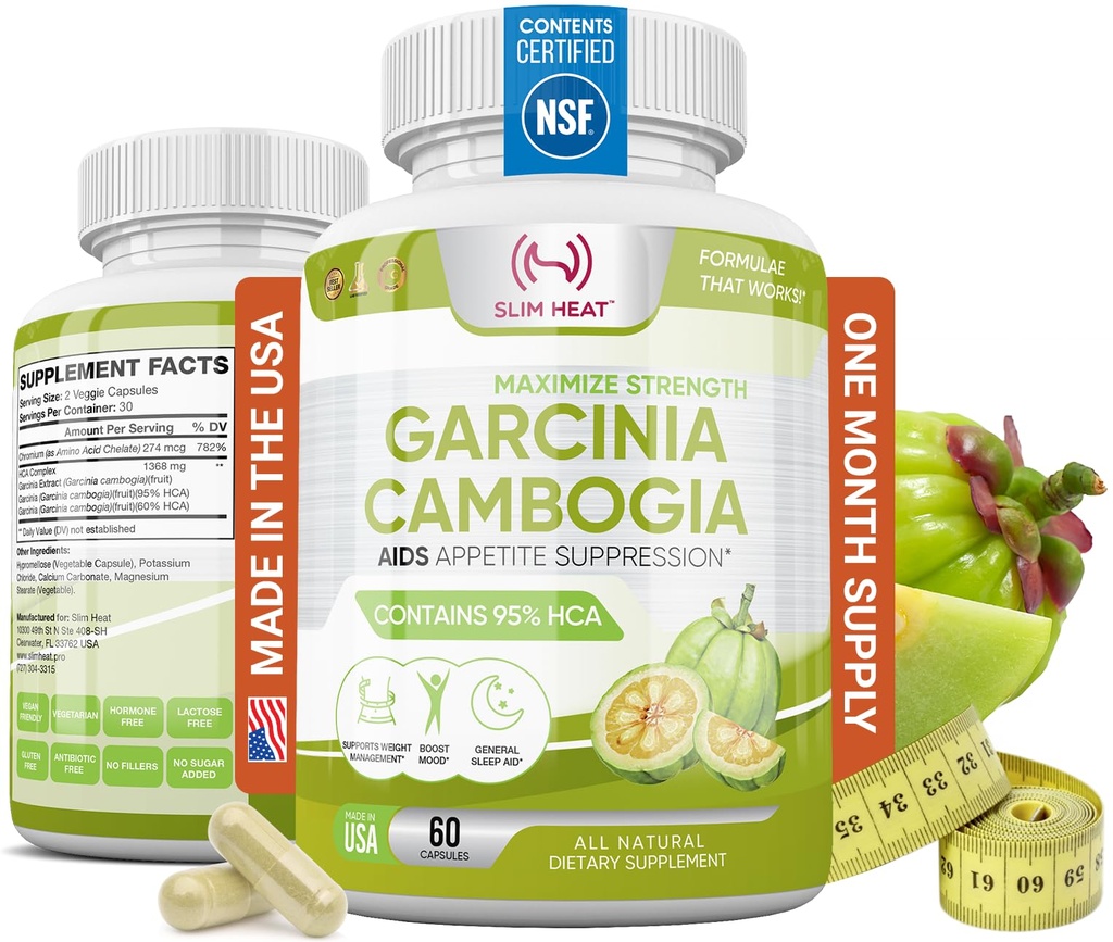 100% Pure Garcinia Cambogia Extract met 95% HCA - Manage Food Cravings - Beste Carb Blocker voor vrouwen en mannen - Max Strength Garcinia Cambogia Raw Diet Pillen Made in USA - 60 Veggie Capsules