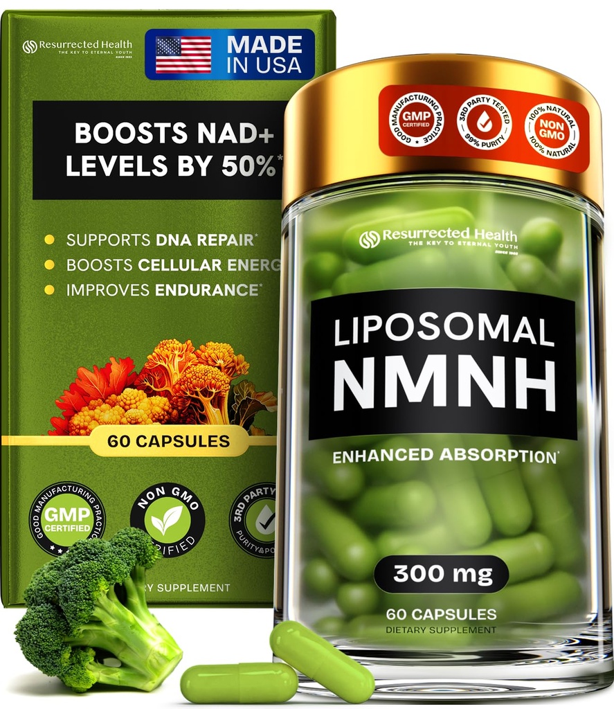 Supplément NMNH liposomique (dihydronicotinamide mononucléotide) - NAD haute pureté pour l'antivieillissement, l'énergie, focus - NMNH pure Organic 60 Capsules - 300mg