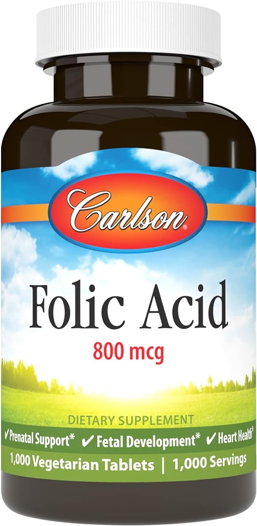 Carlson - Foliumzuur, 800 mcg, Biedt belangrijke prenatale ondersteuning, 1000 tabletten