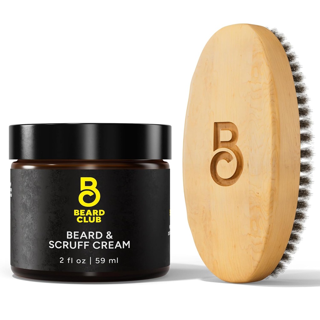 The Baard Club Original Baard Cream & Boar Bristle Baard Brush voor mannen - vochtinbrengende en hydraterende voor gezonder gezicht haar en huid - Birchwood Baard Brush voor Styling & Taming