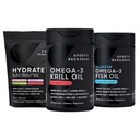 Sport Onderzoek Antarctische Krillolie Omega 3 Mini-Softgels 500mg met Fosfolipiden, Choline, Astaxanthine, Triple Strength Omega 3 Burpless Fish Oil 1250mg, Suikervrije Multi Flavor Hydrate Elektrolyten