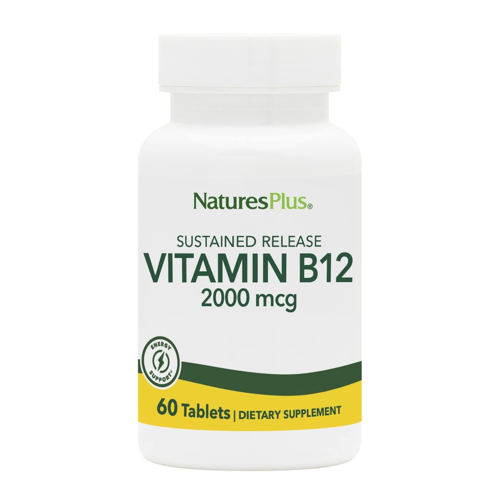 Natures Plus Vitamine B12 (Methylcobalamine), Sustained Release - 2000 mcg, 60 Vegetarische tabletten - High Potency Red Blood Cell Support - Natural Energy Booster - Gluten-Free - 60 porties