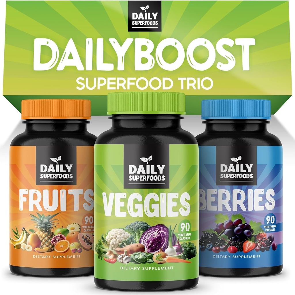 DailyBoost - 42 différents suppléments de fruits et légumes entiers avec des baies pour stimuler l'énergie naturelle - Balance de 100% capsules de fruits et légumes de la nature - Fabriqué aux États-Unis