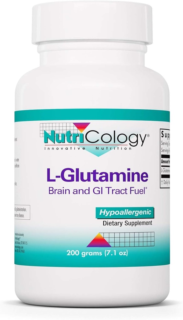 Nutricologie L-Glutaminepoeder - Gut Health for Men & Women, Free Form Amino Acid, Pure, 4.7g Supplement - 7.1 Ounce