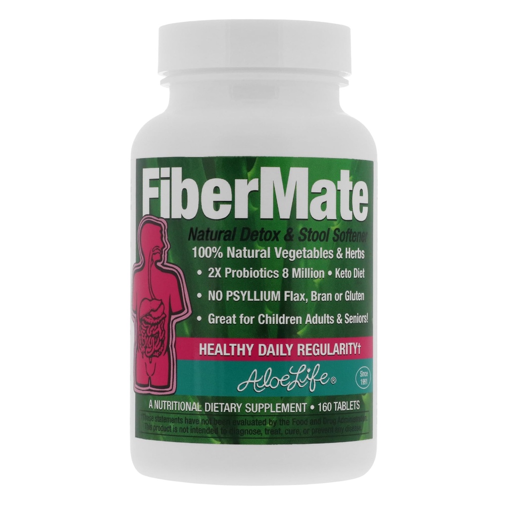 Aloë Life - FiberMate Tablets, Body Detox & Stool Softener, Groenten & Herbs, Voorzichtige onregelmatigheden verlichting, Veilige Digestieve Ondersteuning, Geen Psyllium of Bran, Gluten- & Dairy-Free (160 tabletten)