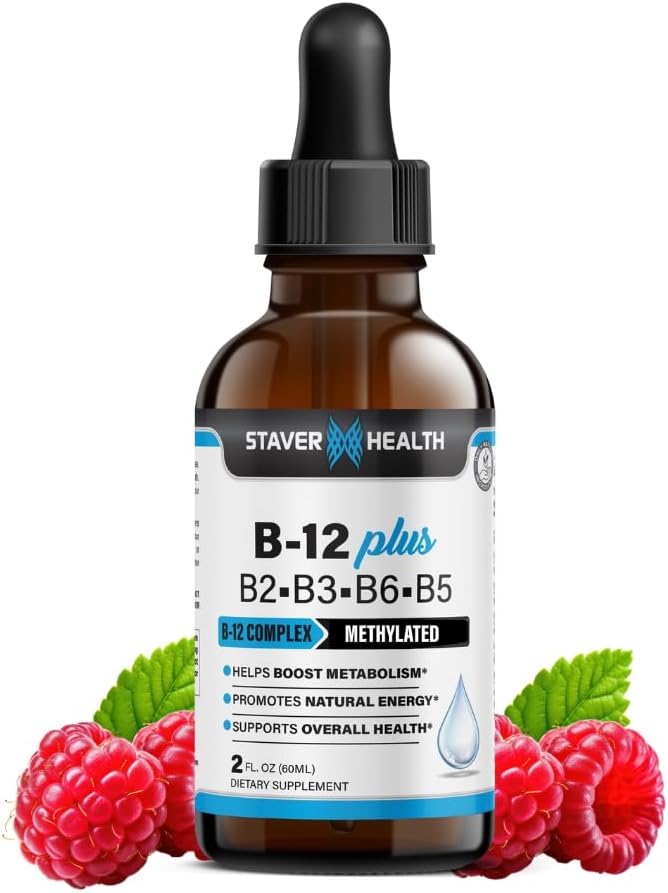 B12 Plus Liquid Vitamin B Complex Supplement - B Complex Vitamin Supplement - 2 maanden levering - Energie Ondersteuning Supplement - Vegan - Non-GMO - Glutenvrij - 2 Fl Oz