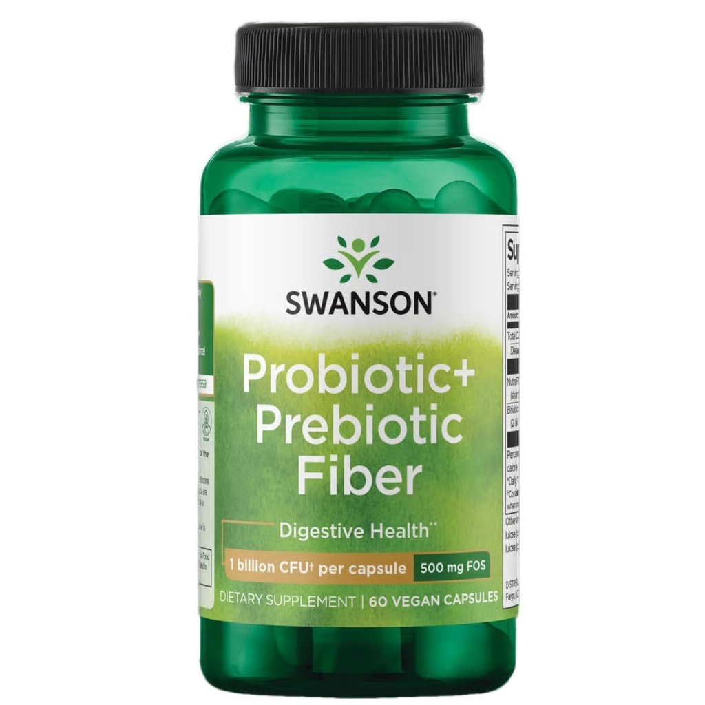 Swanson Prebiotic + Probiotic Fiber - Natural Supplement Promoting Digestive System & Immune Health Support - Aids Regularity & GI Tract Health - (60 Capsules, 500 miljoen CFU elk)