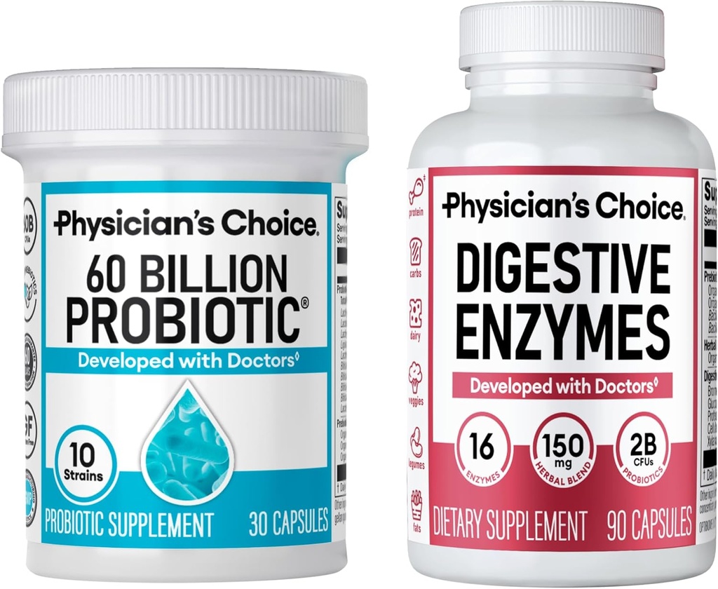 CHOIX du physicien - Trousse de santé optimale Gut : 60 milliards de probiotiques + Enzyme digestif 90ct pour le confort digestif et le soutien immunitaire