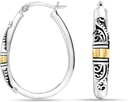 L eCalla 925 Sterling Silver Bali-stijl Hoop Oorbellen Lichtgewicht Click-Top Antiek Two-Tone Kralen Italiaanse Bali Style Oorbellen Hoepels voor vrouwen
