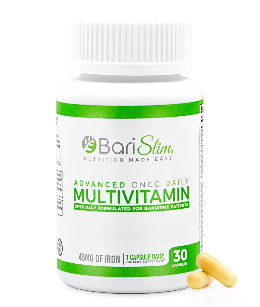 BariSlim Avancé une fois par jour Capsule multivitamine bariatrique - 45 mg de fer - Vitamine bariatrique pour la chirurgie post-baratrique incluant le pont gastrique et la Manche gastrique