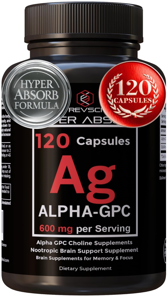 Alpha GPC Supplement & BioPerine for Hyper Absorptie - 120 Count, Alpha-GPC 600mg per Serving - Nootropics for Memory, Focus, Energy, & Drive - Choline Supplements to Boost Acetylcholine, Made in USA