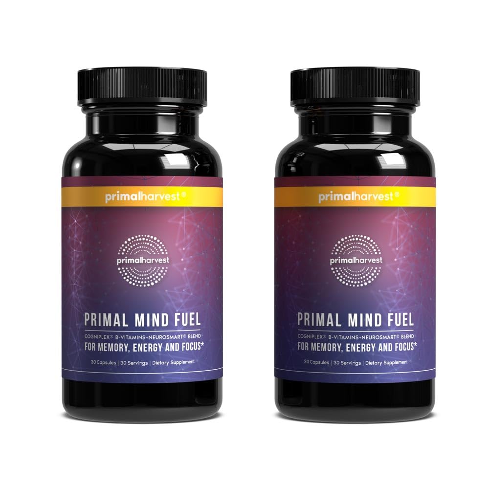 2 Pack, Primal Fuel Brain Booster pour Focus, Énergie, Clarté, Mémoire Santé du cerveau 30 Capsules Nootropics Supplément de soutien au cerveau pour les hommes et les femmes