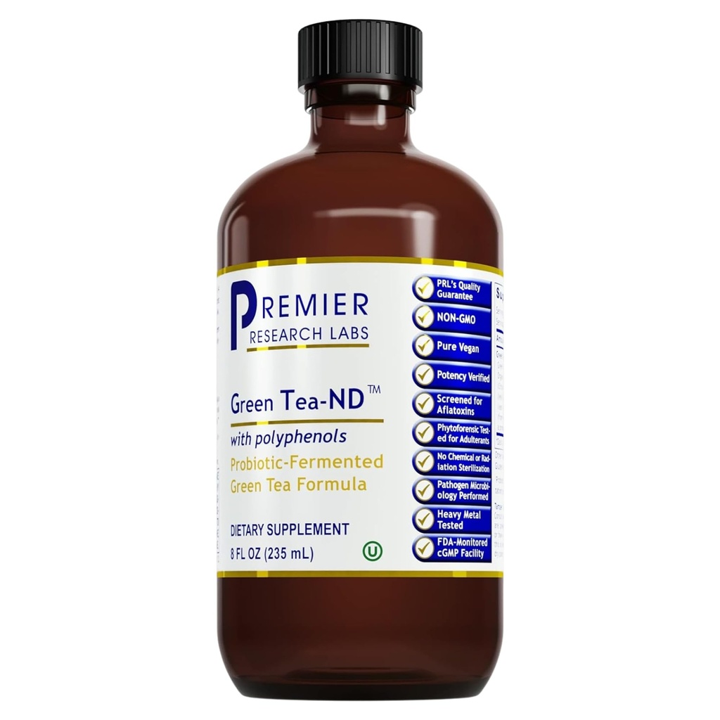 Premier Research Labs Green Tea-ND - Supplément de thé vert fermenté probiotique avec ECGC, Camellia Sinensis liquide, gouttes supplémentaires pour les adultes, végétalien - 8 Fl Oz bouteille