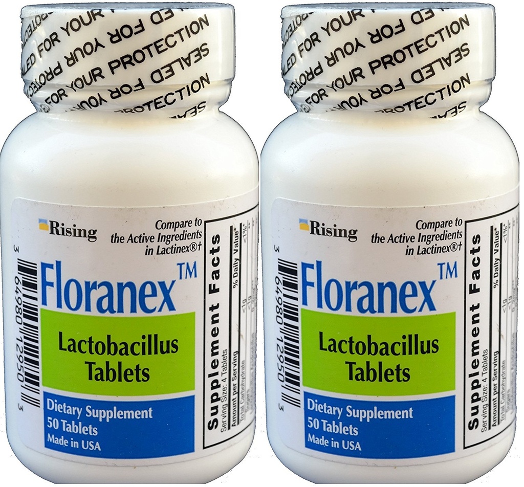 Floranex Probiotic for Colon Health Generic for Lactinex 50 Tablets per Fles Verpakking van 2 Totaal 100 Tablets