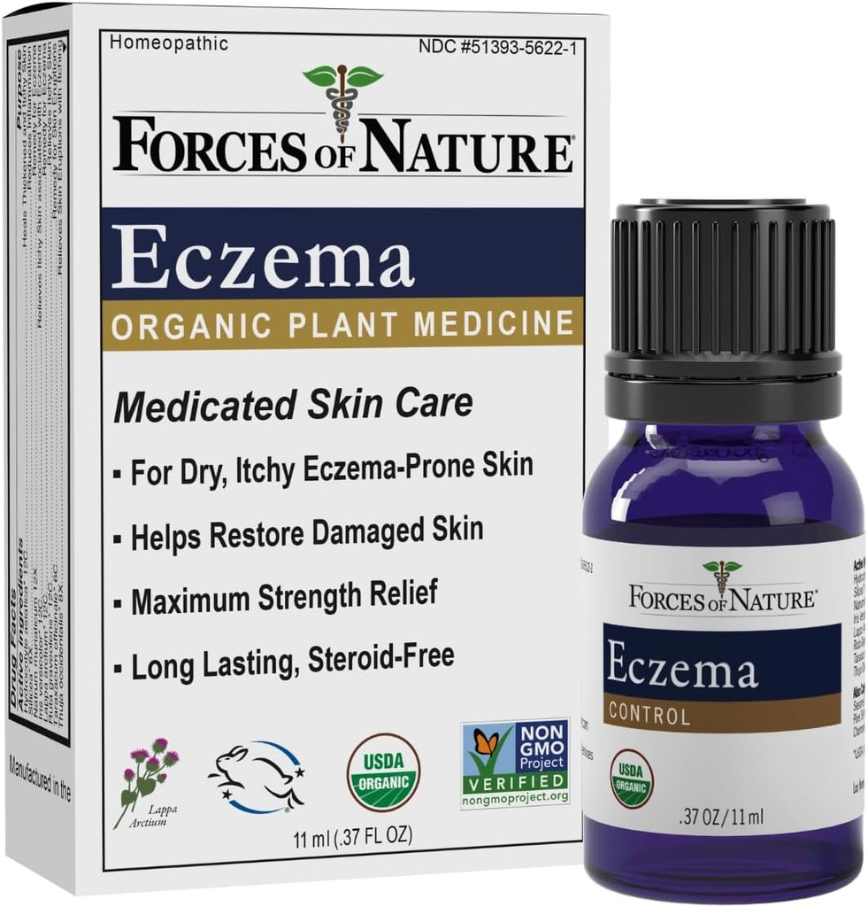 De krachten van de natuur Eczeem controle, gevoelige, droge en jeukende huid verlichting, Steroid-vrije huidverzorging voor Flare-Ups, Eczeem behandeling voor volwassenen, Organische Homeopathische Geneeskunde, Fast-Active, 11ml (0,37 fl oz)