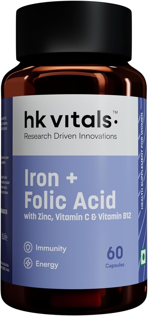 Onderzoek Driven Innovations IJzer + Foliumzuur met zink, vitamine C & vitamine B12 Supplement (60 capsules) 