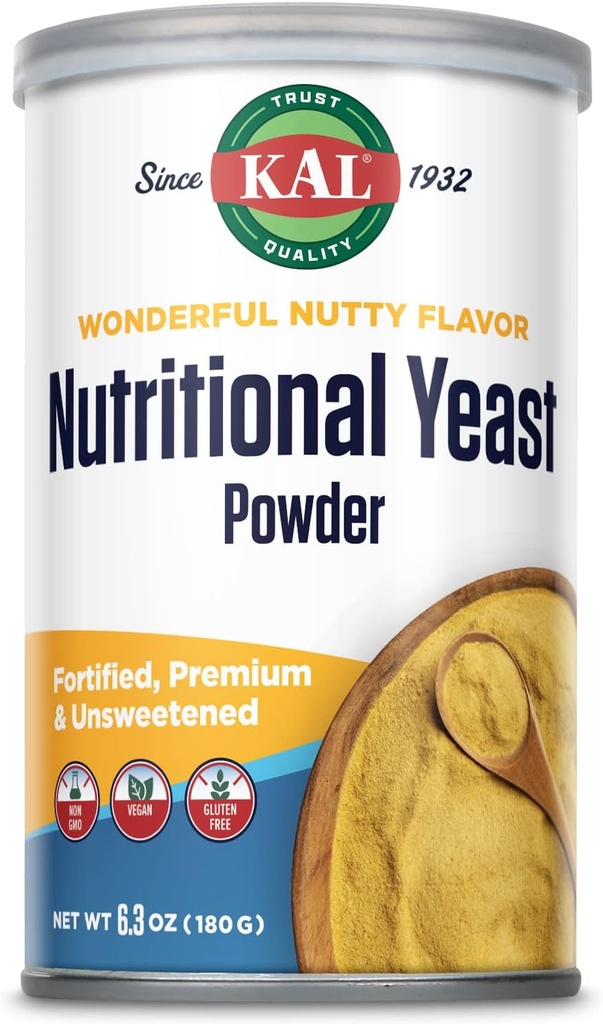 KAL Nutritional Gist Poeder, verrijkt met B6, B12, Foliumzuur en andere B Vitaminen, Premium en ongezoete, Grote Nutty smaak, Veganistisch, Glutenvrij, Niet-GMO, 60 dagen garantie, 20 porties, 6.3oz