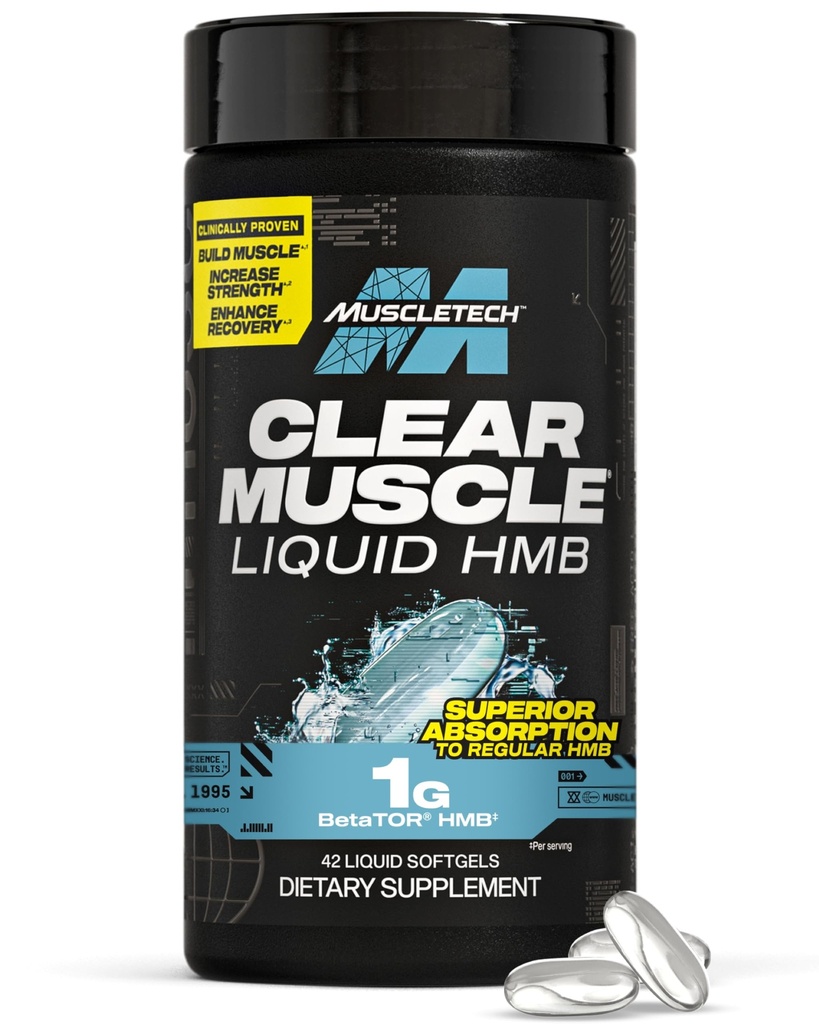 Muscletech HMB Supplementen 1000mg, Duidelijke Spier (42 Liquid Softgels) - Hoogste graad HMB voor Lean Muscle & Recovery-HMB Vrije Acid Muscle Supplement-Help Verminder Spiersplitsing - Verpakking mei Vary