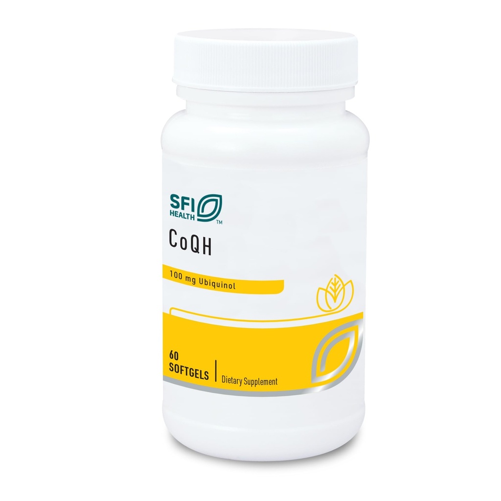 Klaire Labs SFI Health CoQH - Hypoallergeen 100 Milligrammen Gereduceerd Co-enzym Q10 als Ubichinol Gesolubiseerd in D-limoneenolie voor Mitochondriale Ondersteuning (60 Softgels)