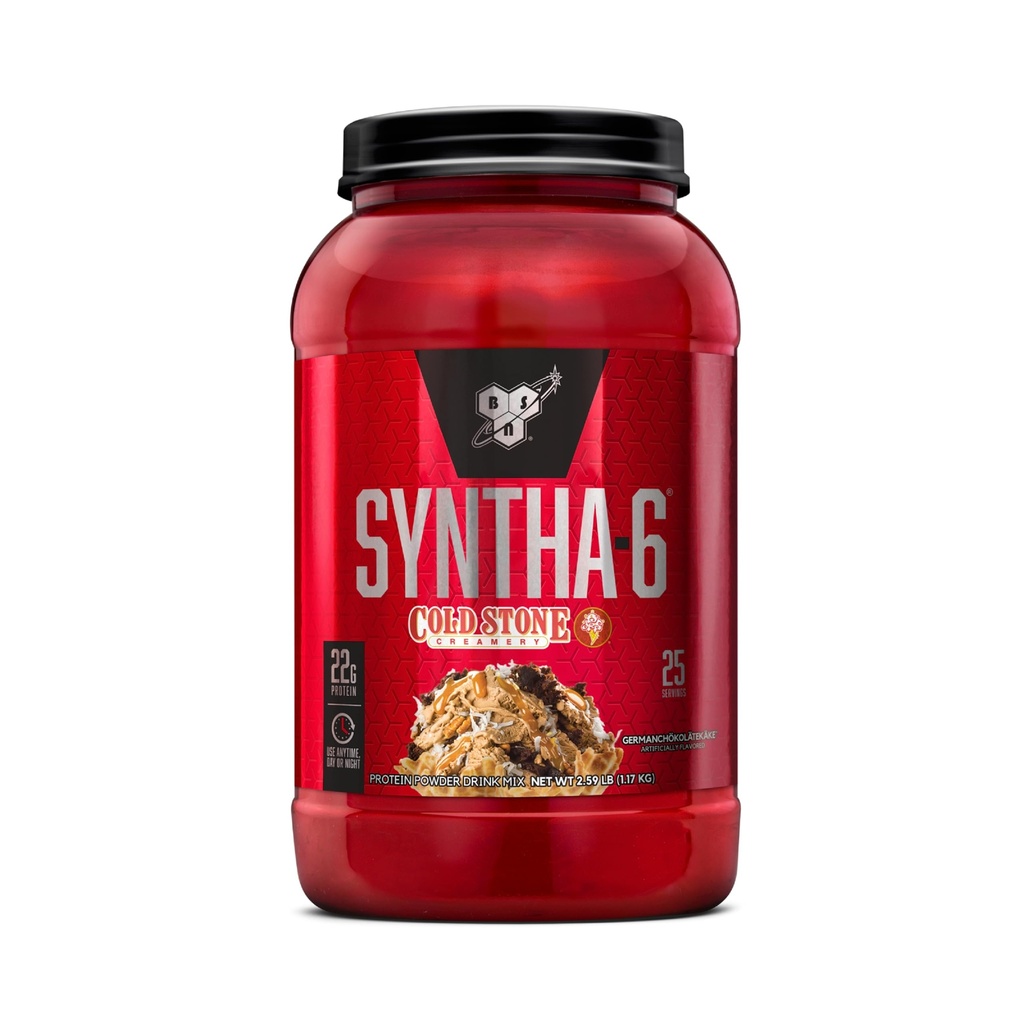 BSN Syntha-6 poudre de protéines de lactosérum, crème à pierre froide- Germanchökolätekäke Flavor, caséine micellaire, poudre de protéines de lait isolat, 25 portions
