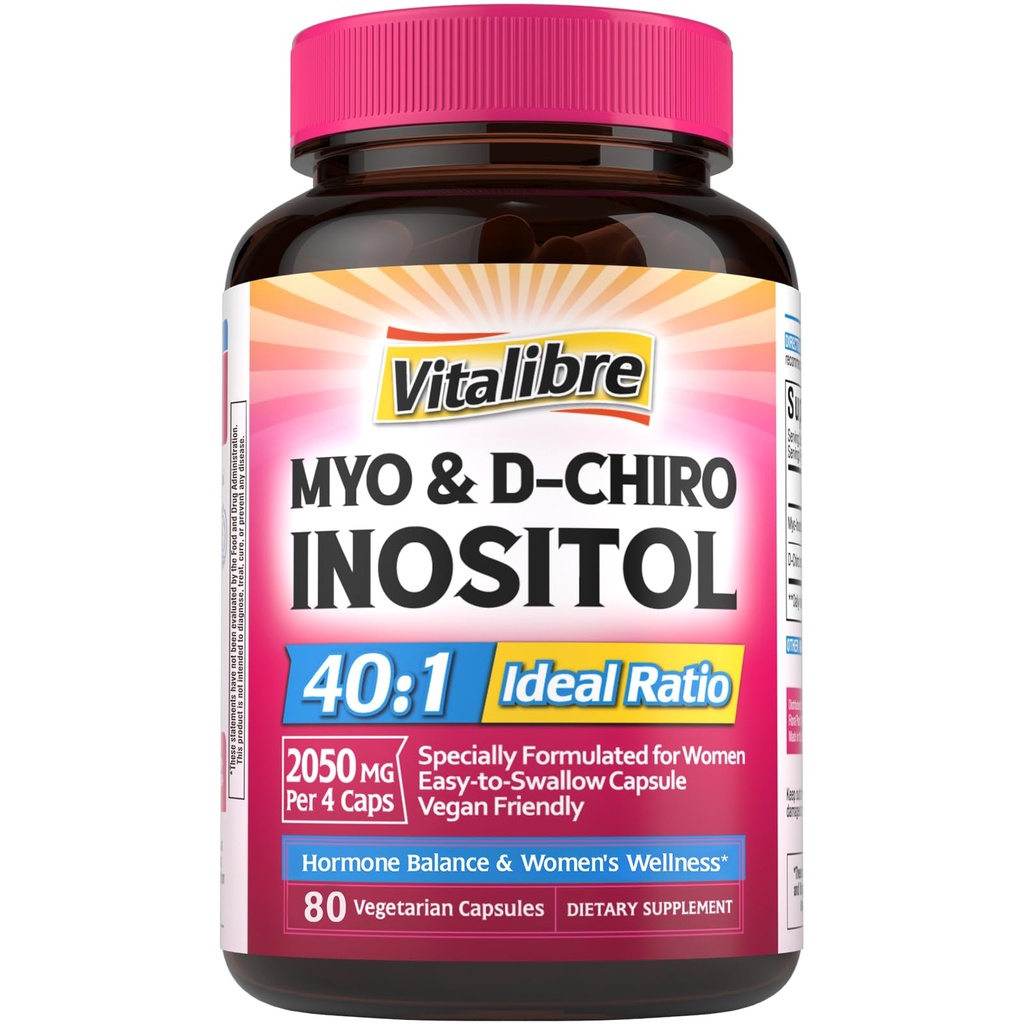 Inositol Supplement, Myo-Inositol & D-Chiro Inositol Vruchtbaarheid Supplementen voor vrouwen, 40:1 Ideale ratio, Hormone Balance en ovariële ondersteuning, 80 Vegan Capsules
