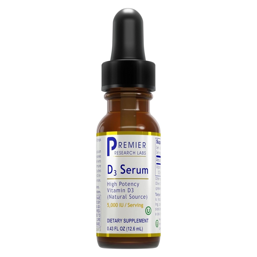 Premier Research Labs Vitamine D3 Serum - Liquid Vitamin D Oil Drops for Adults, Liquid Vitamin D3 5000 IE, Sublingual Vit D3 Liquid - 0,43 fl oz