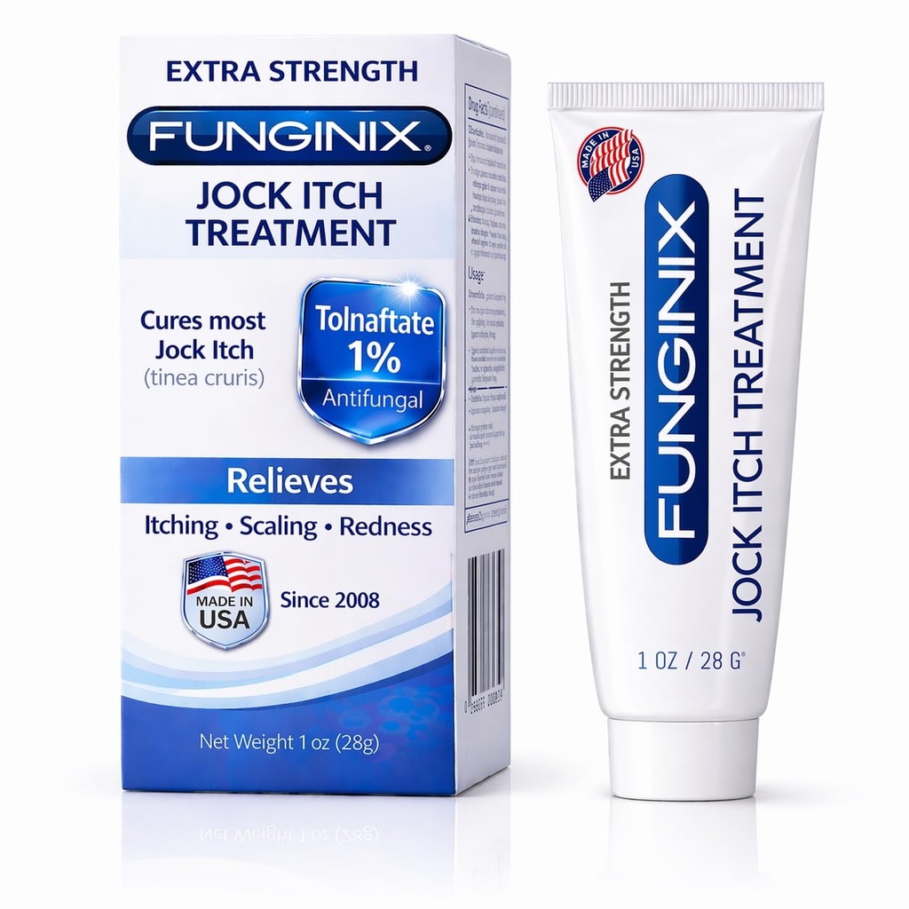 FUNGINIX Jock Itch Treatment - Verlicht jeuken, branden, schaling en chafing, natuurlijke anti jeuk behandeling met Tolnaftate, Pleasant Topical Cream (1 Ounce)