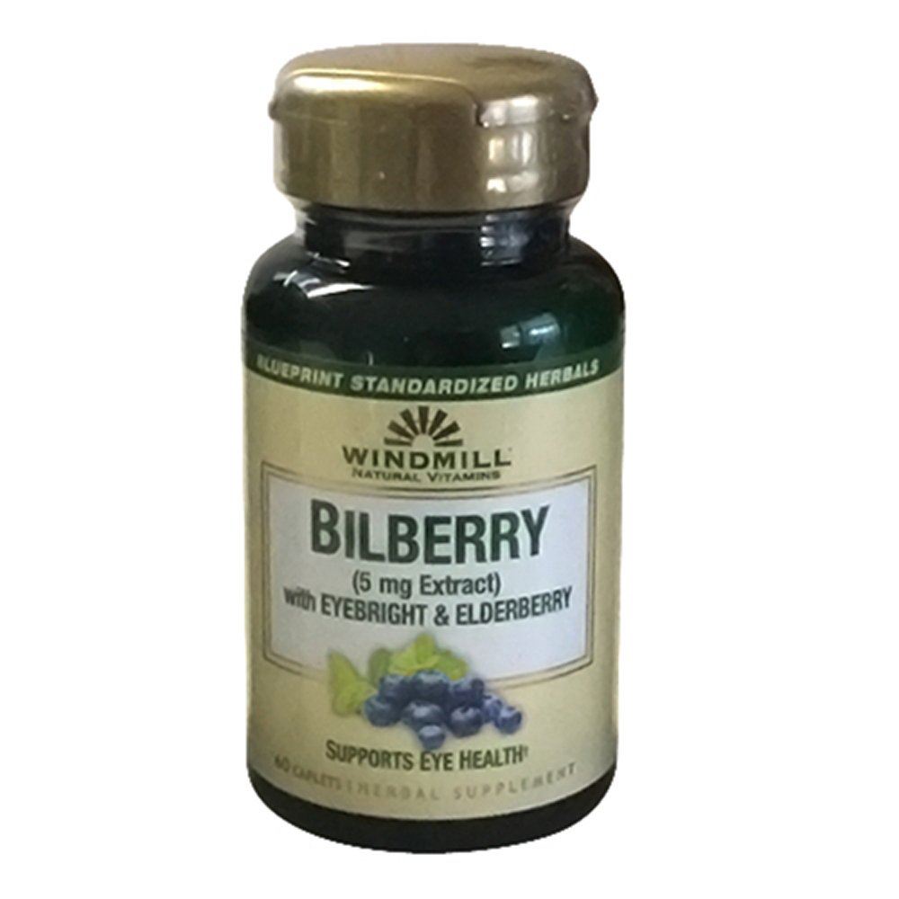 Windmolen Blauwe bosbes 5 mg Extract Caplets, met Eyebright & Vlierbes ondersteunt ooggezondheid, 60 Ea