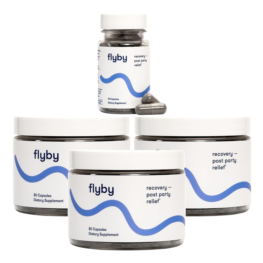 Flyby Recovery Supplement - All The Hang, Without The Over!TM - met melkdistel, vitamine C, geactiveerde Charcoal en Apple Cider Vinegar - Pre & Post Drinking Formula
