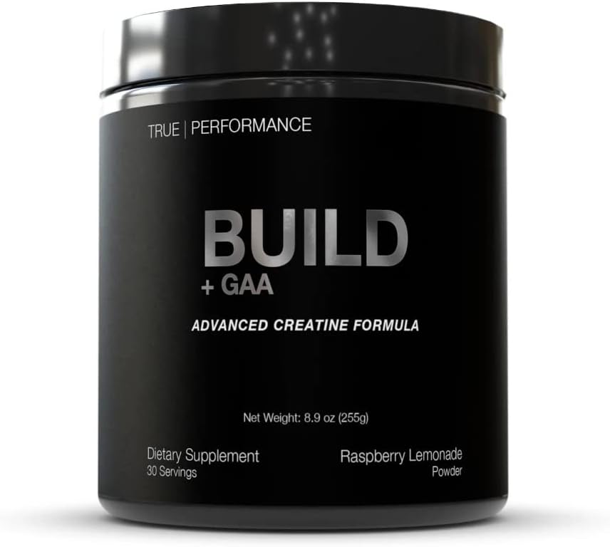 Construire + GAA, pour la construction et la récupération musculaires, Lémonade aux framboises, Brevet en attente GAA + Monohydrate de créatine, améliore la force, la performance et la croissance musculaire - Créatine, GAA, Betaine - 30 portions
