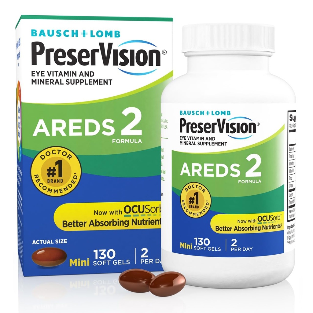 PreserVision AREDS 2 Vitamines oculaires, #1 Eye Doctor Marque recommandée, supplément de lutéine et de zéaxanthine avec vitamine C, vitamine E, zinc et cuivre, 130 softgels (minigels)
