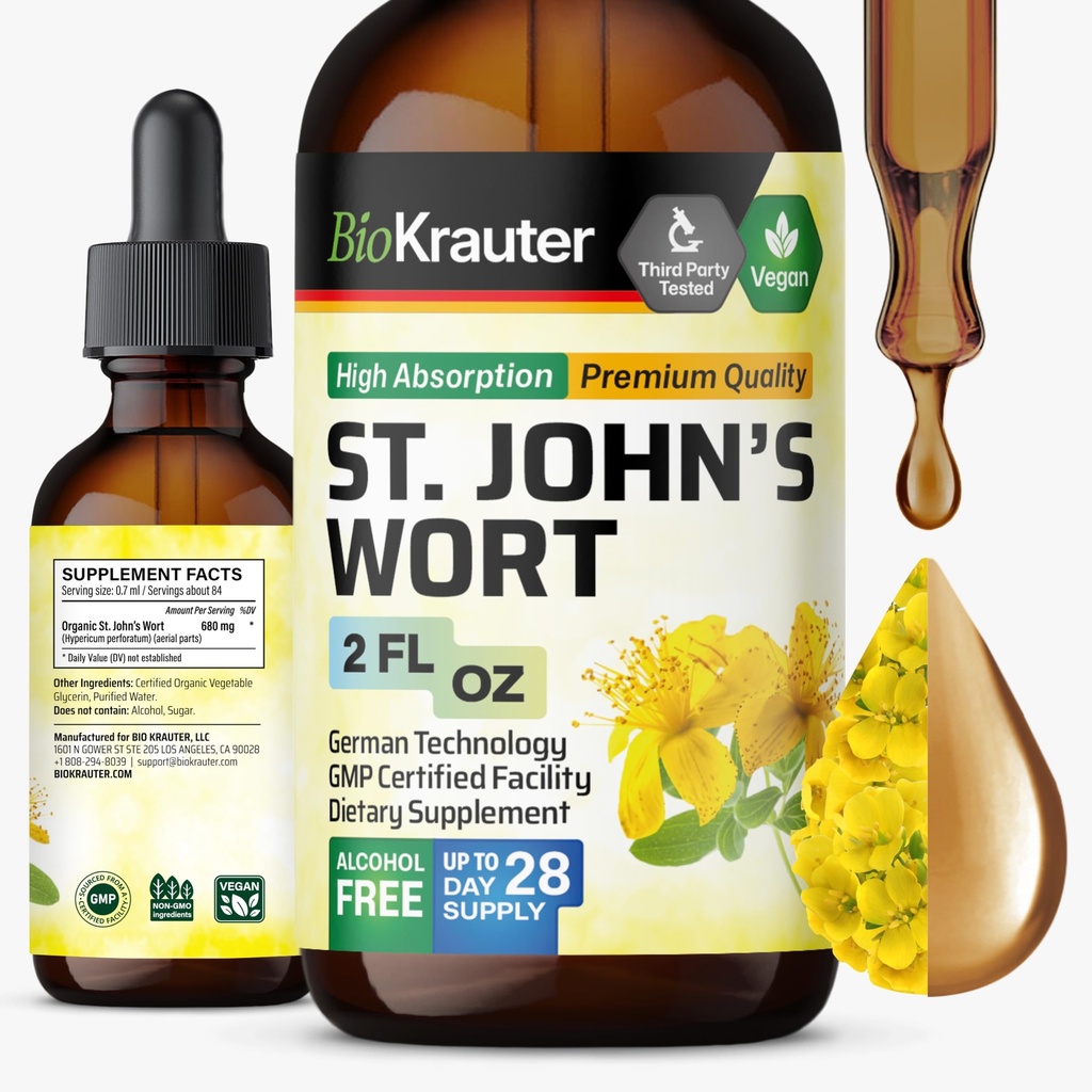 BIO Krauter St John's Wort Tinctuur - Hypericum Perforatum Liquid Extract for Mood Support - High Absorptie - Vegan Drops 2 Fl.Oz.