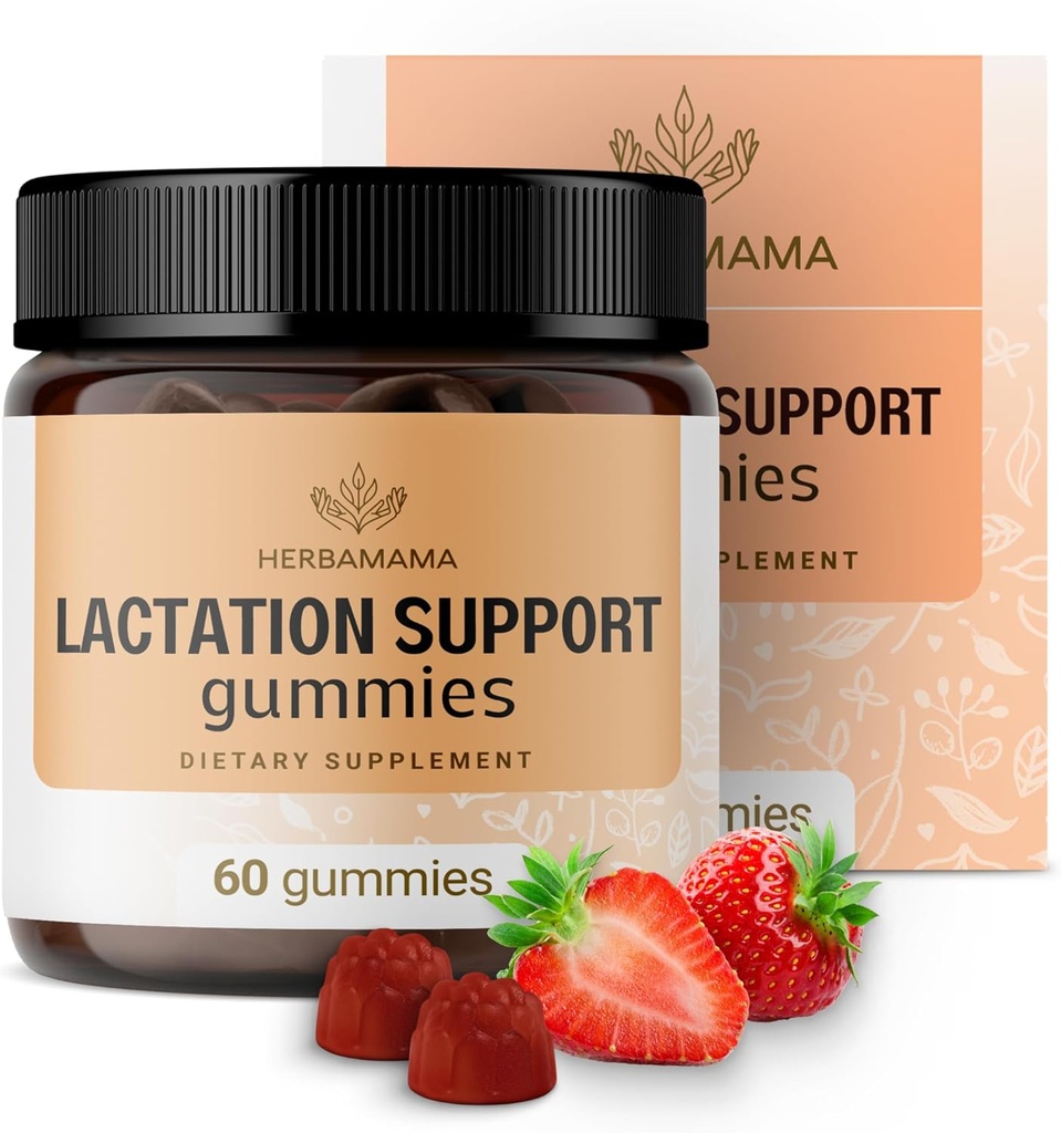 HERBAMAMA Borstvoeding Ondersteuning Gummies - Herbal Blend voor Moeder Breast Milkflow Ondersteuning - Vegan, Non-GMO Borstvoeding Supplement voor vrouwen - 60 Pectin-Based Aardbei-Gearomatiseerde Kauwen